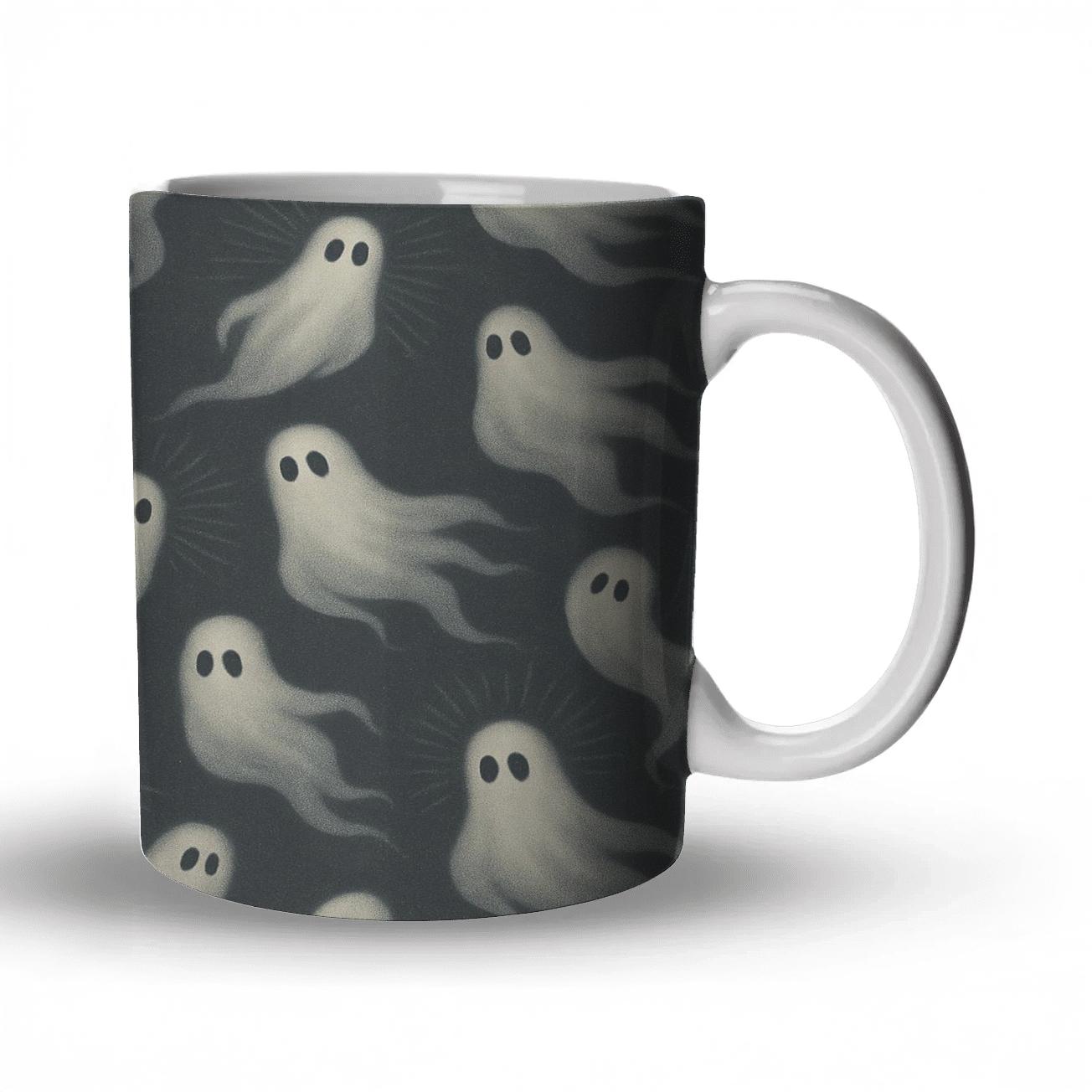 Scattered Ghostly Moonburst Tessellation travel mugs with handles