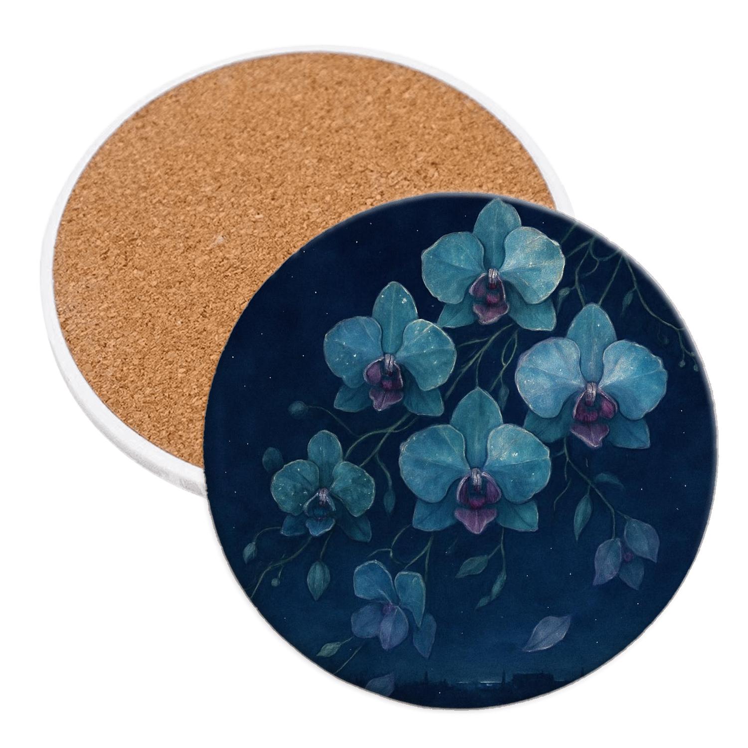 Midnight Orchid Cascade absorbent drink coasters