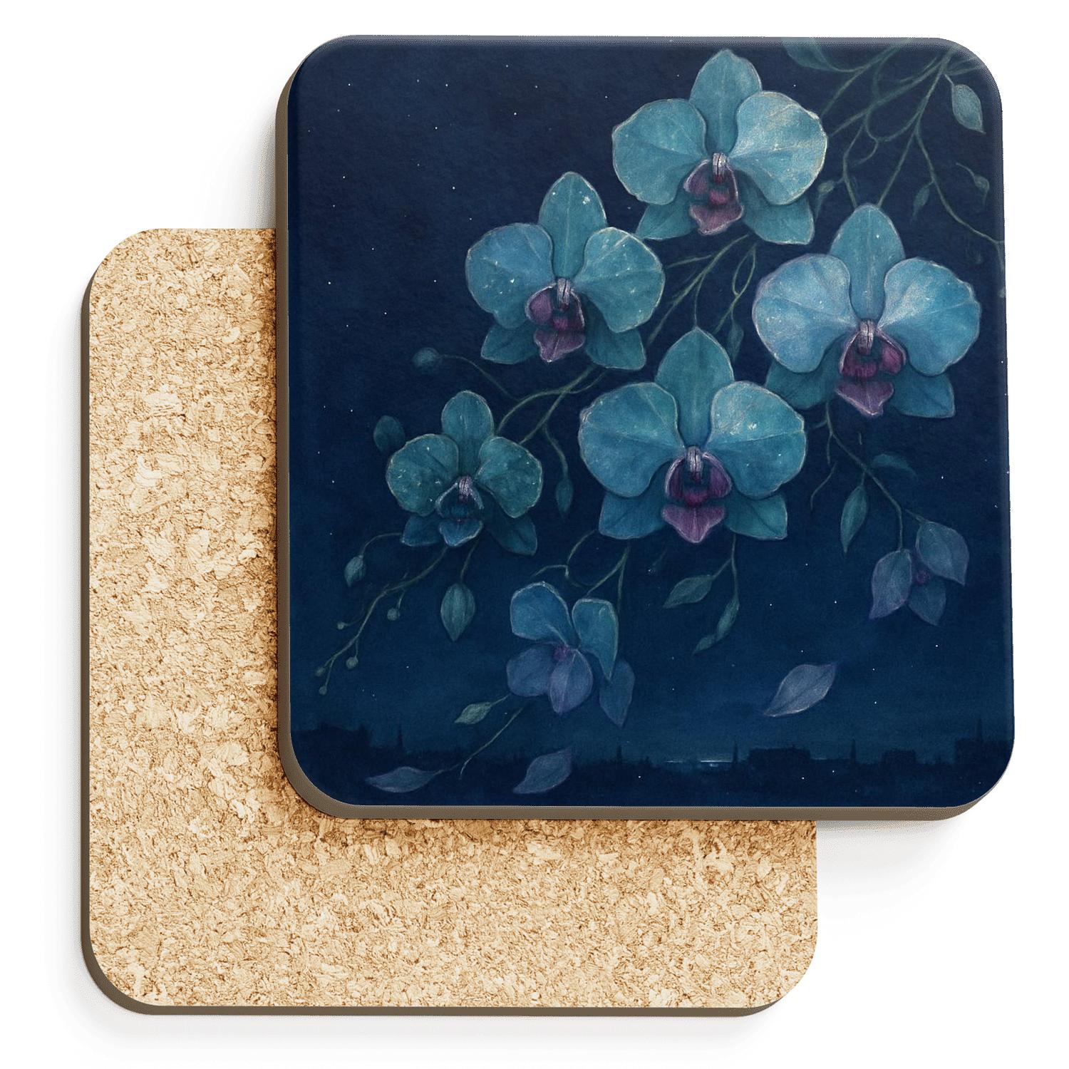 Midnight Orchid Cascade custom engraved coasters