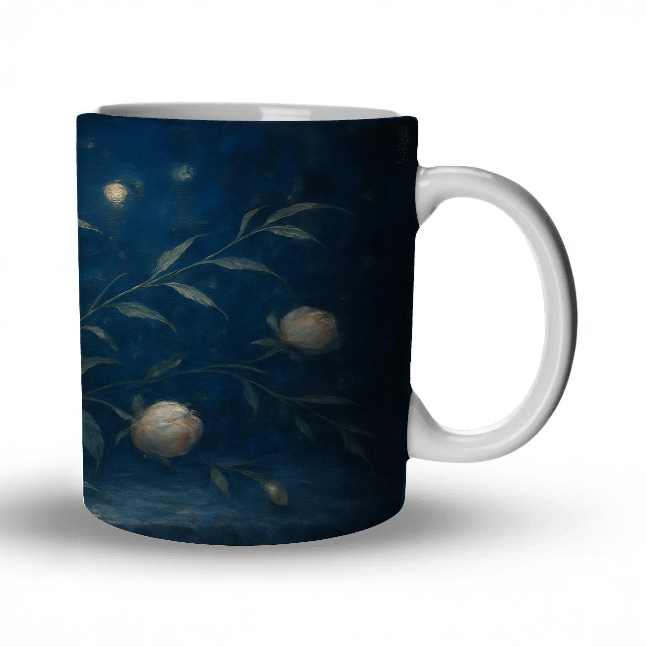 Moonlit Peony Cascade travel mugs with handles