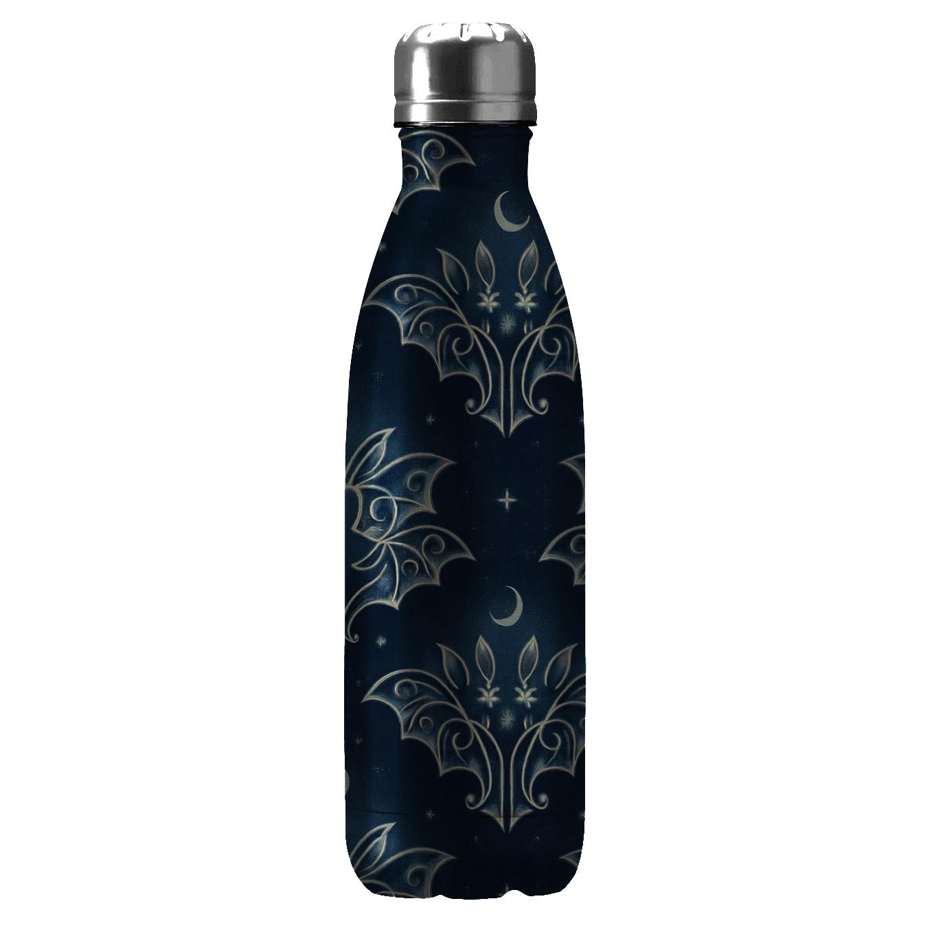 Mirrored Bat Pairs On Deep Navy Night water bottles with lids