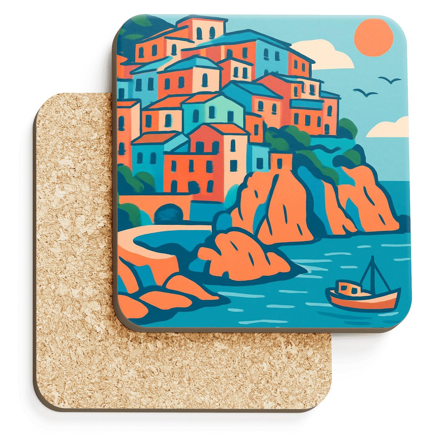 Cinque Terre Coastal Village personalized drink coasters