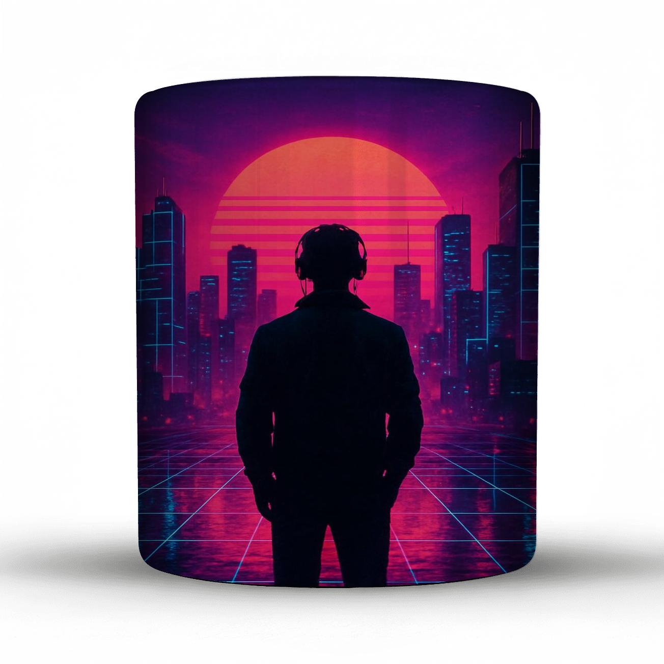 Neon Synthwave Skyline novelty coffee mugs