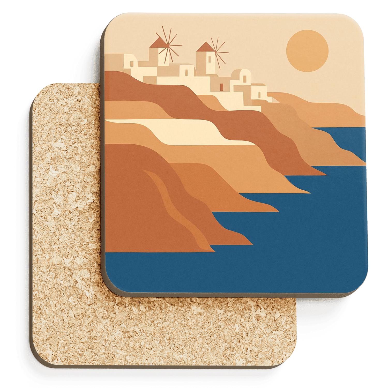 Santorini Caldera View decorative beverage coasters