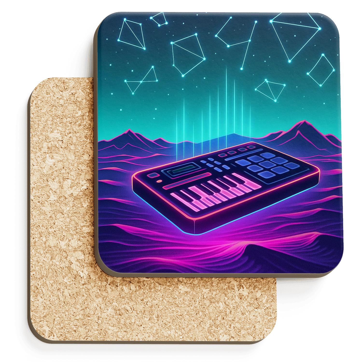 Starlight Synthwave Stage wooden table coasters