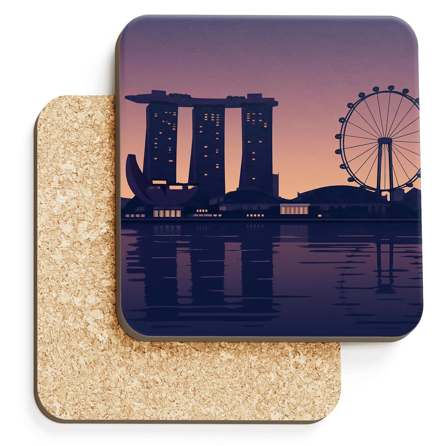 Marina Bay Skyline Singapore custom engraved coasters