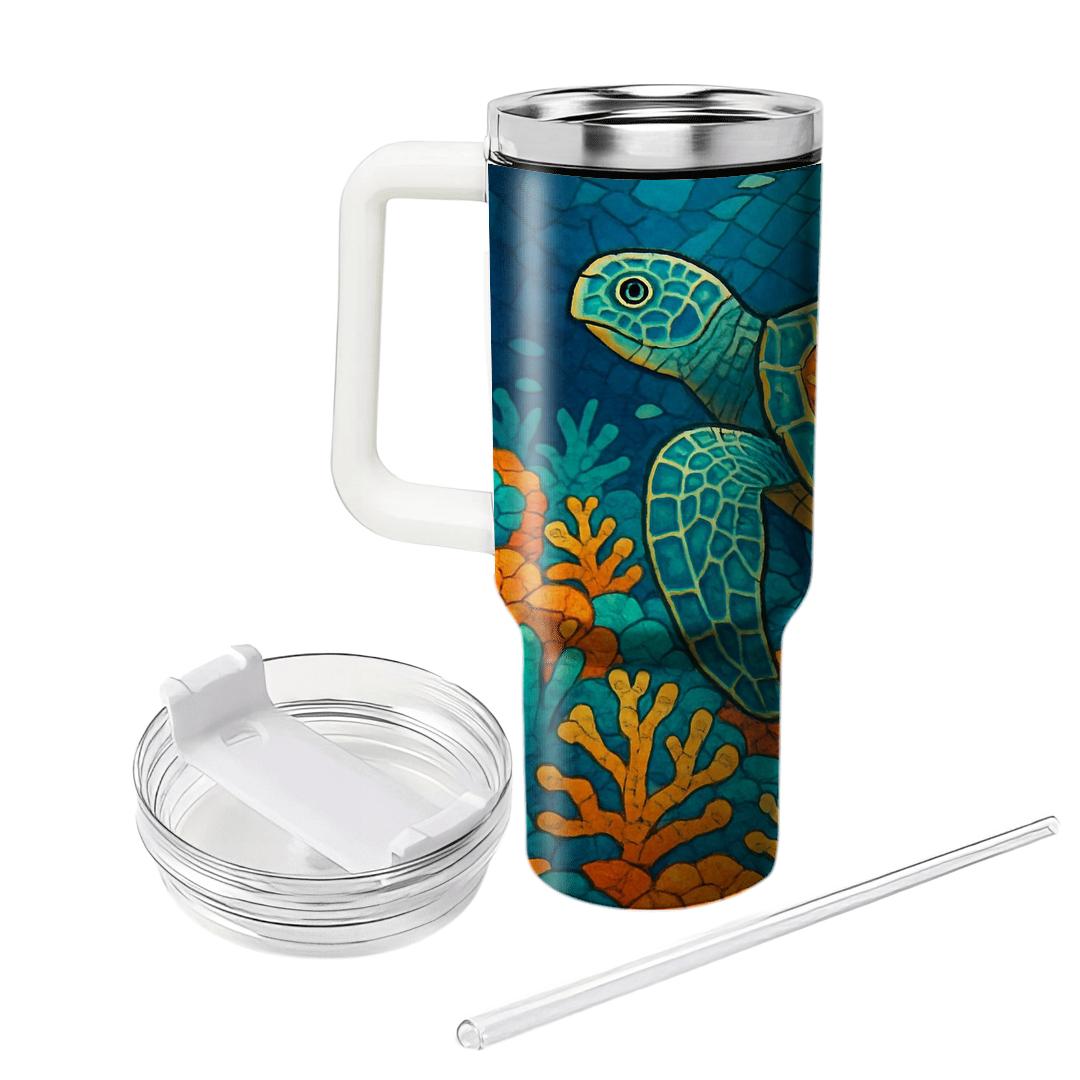 Coral Reef Turtle Mosaic tumblers for gifts