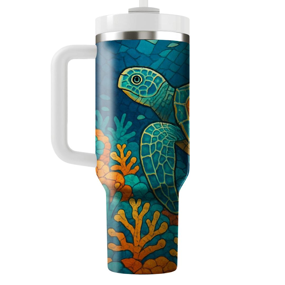 Coral Reef Turtle Mosaic tumblers for gifts