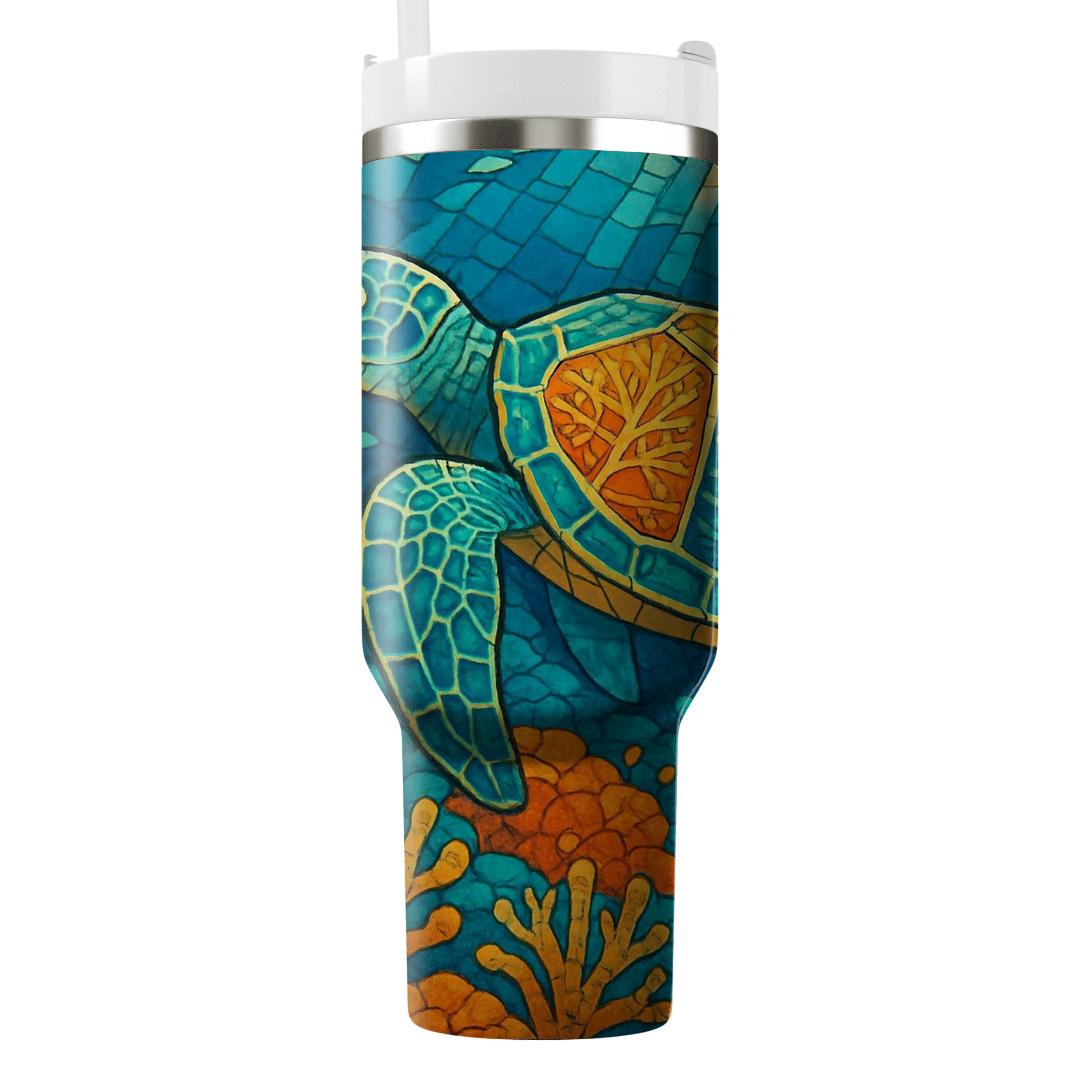 Coral Reef Turtle Mosaic tumblers for gifts