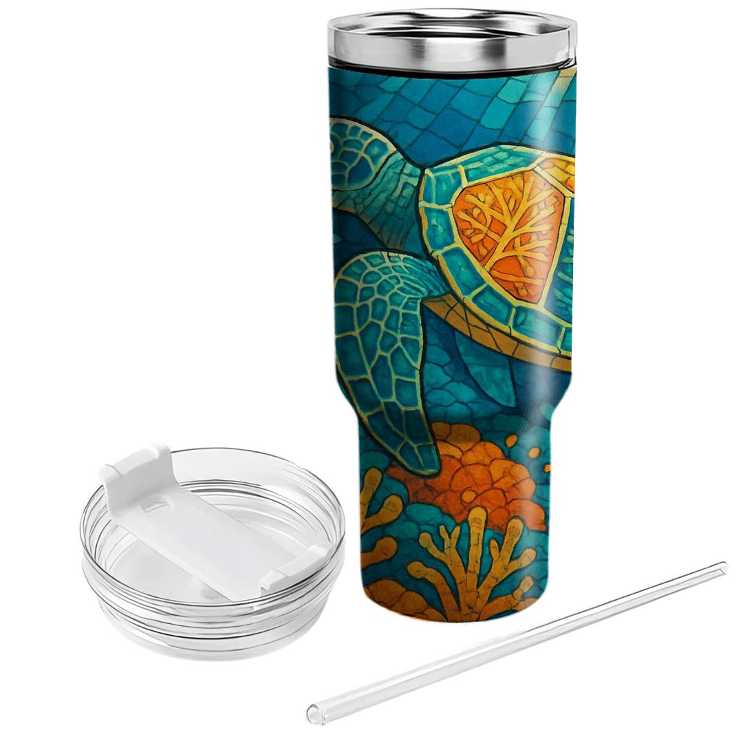 Coral Reef Turtle Mosaic tumblers for gifts