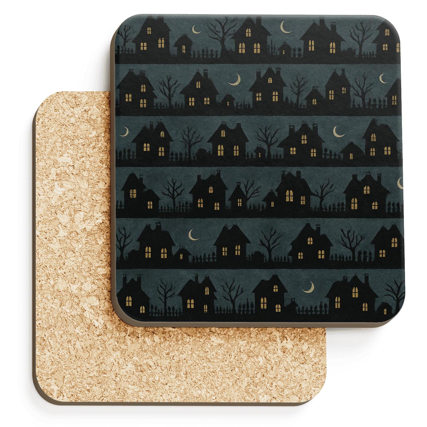 Haunted House Horizon Stripes On Deep Navy Night stone coaster collections