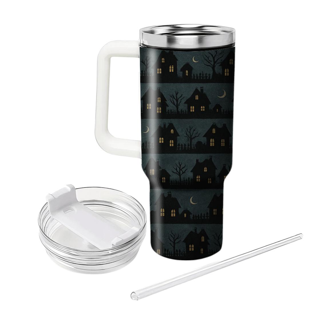 Haunted House Horizon Stripes On Deep Navy Night tumblers for gifts
