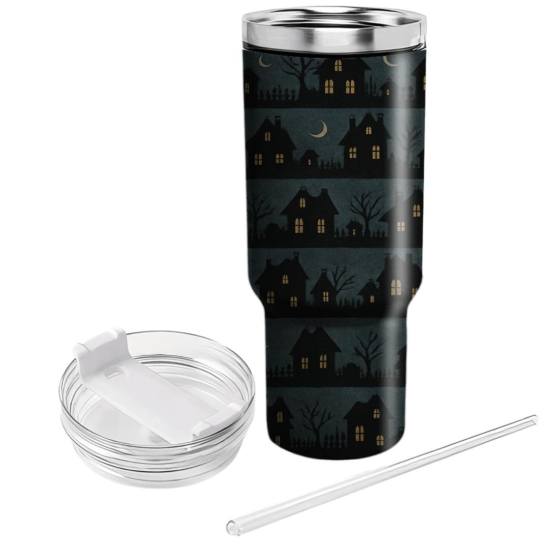 Haunted House Horizon Stripes On Deep Navy Night tumblers for gifts