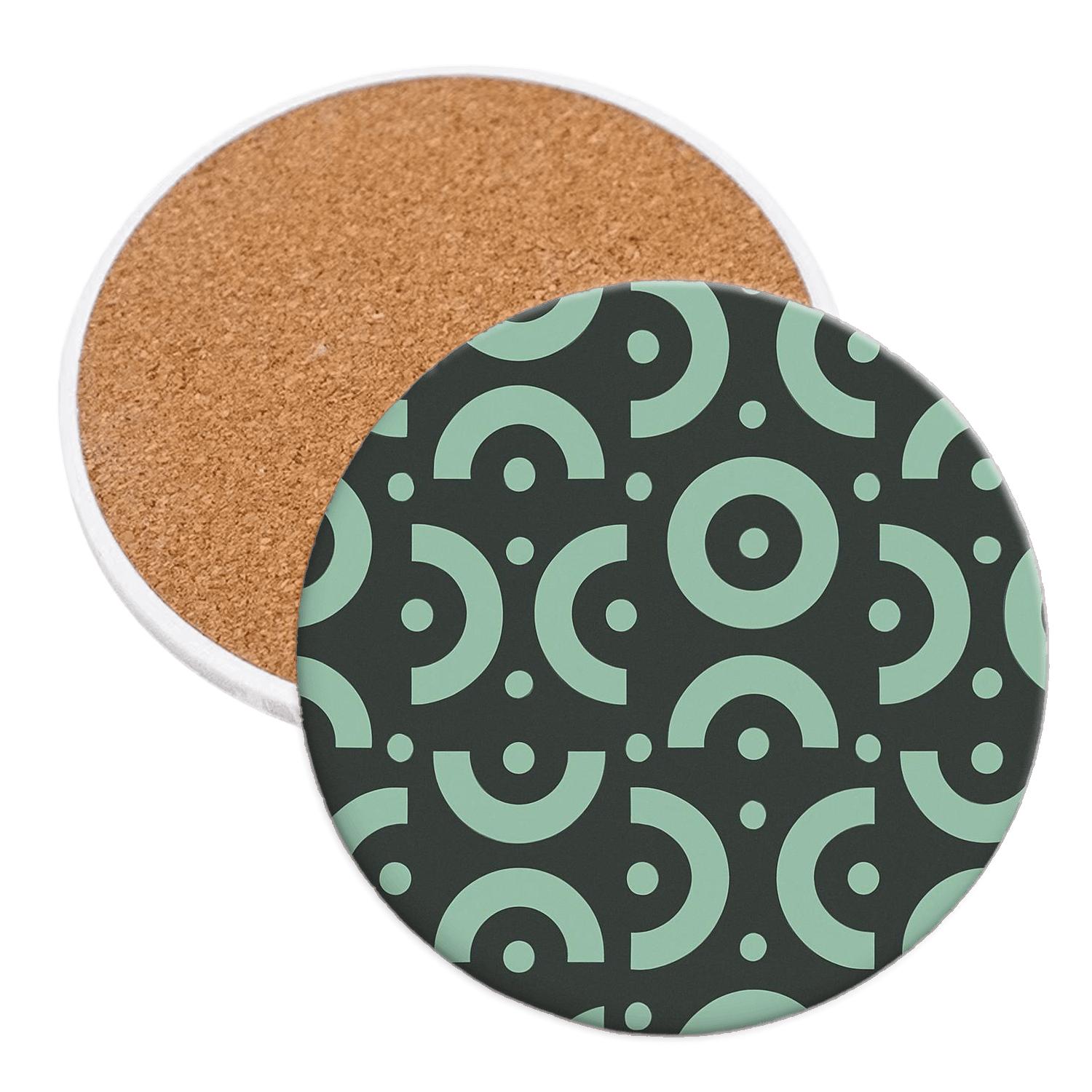 Flat Crescent And Dot Tiling In Mint And Charcoal cork coaster sets