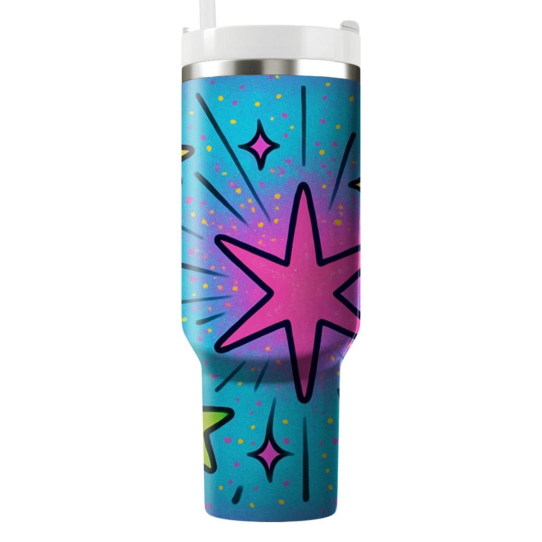 Neon Stardust Confetti Bloom personalized tumblers