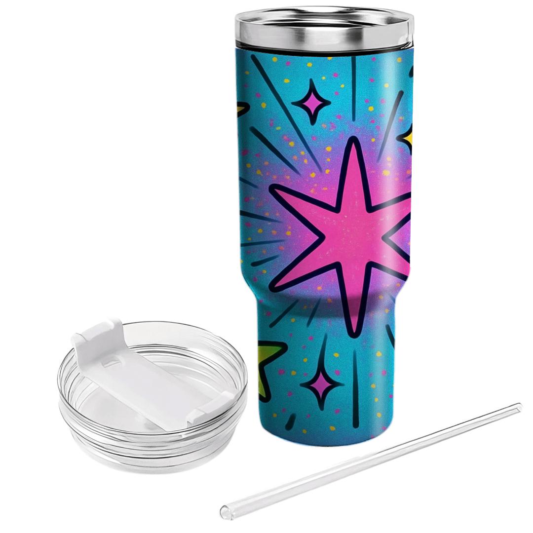 Neon Stardust Confetti Bloom personalized tumblers