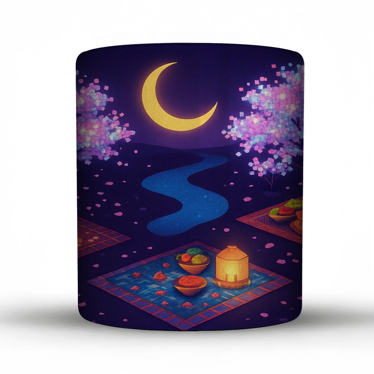 Digital Blossoms Crescent Moon Spring Unity Night travel mugs with handles