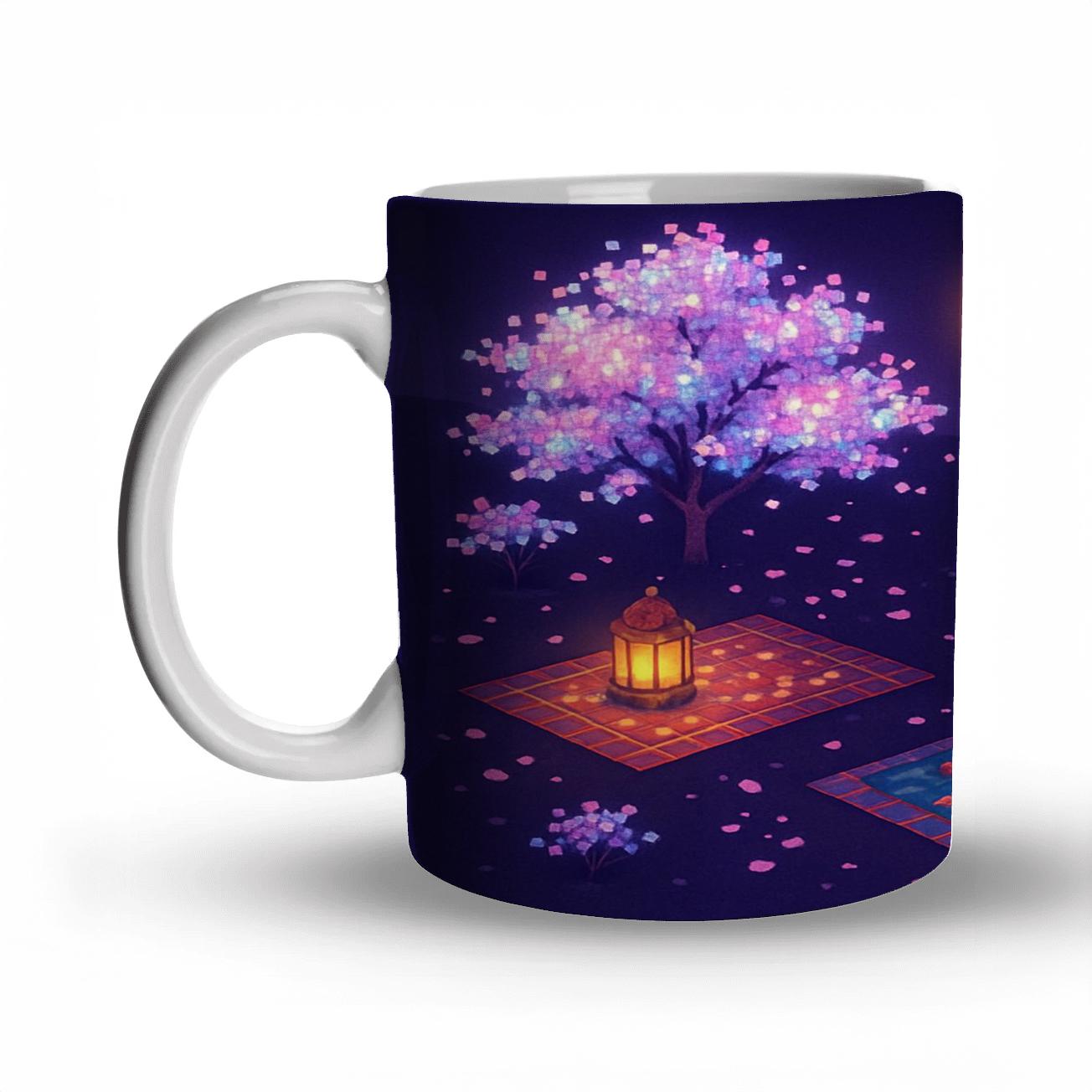Digital Blossoms Crescent Moon Spring Unity Night travel mugs with handles