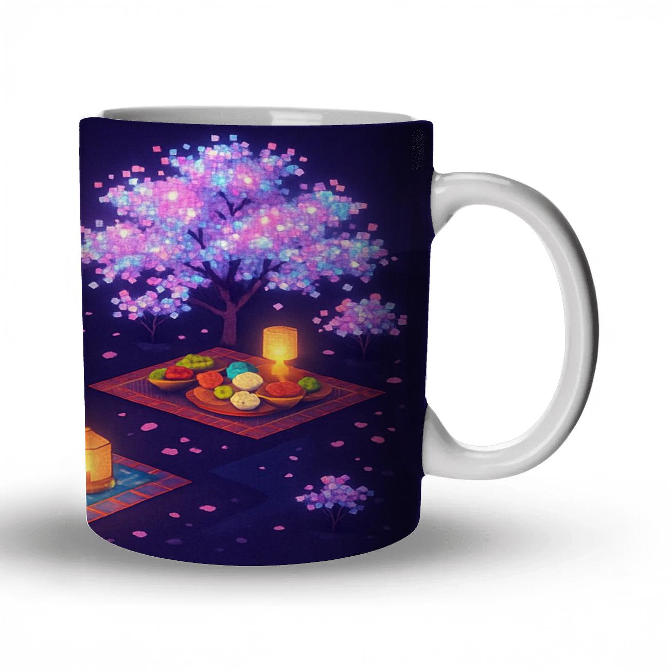 Digital Blossoms Crescent Moon Spring Unity Night travel mugs with handles