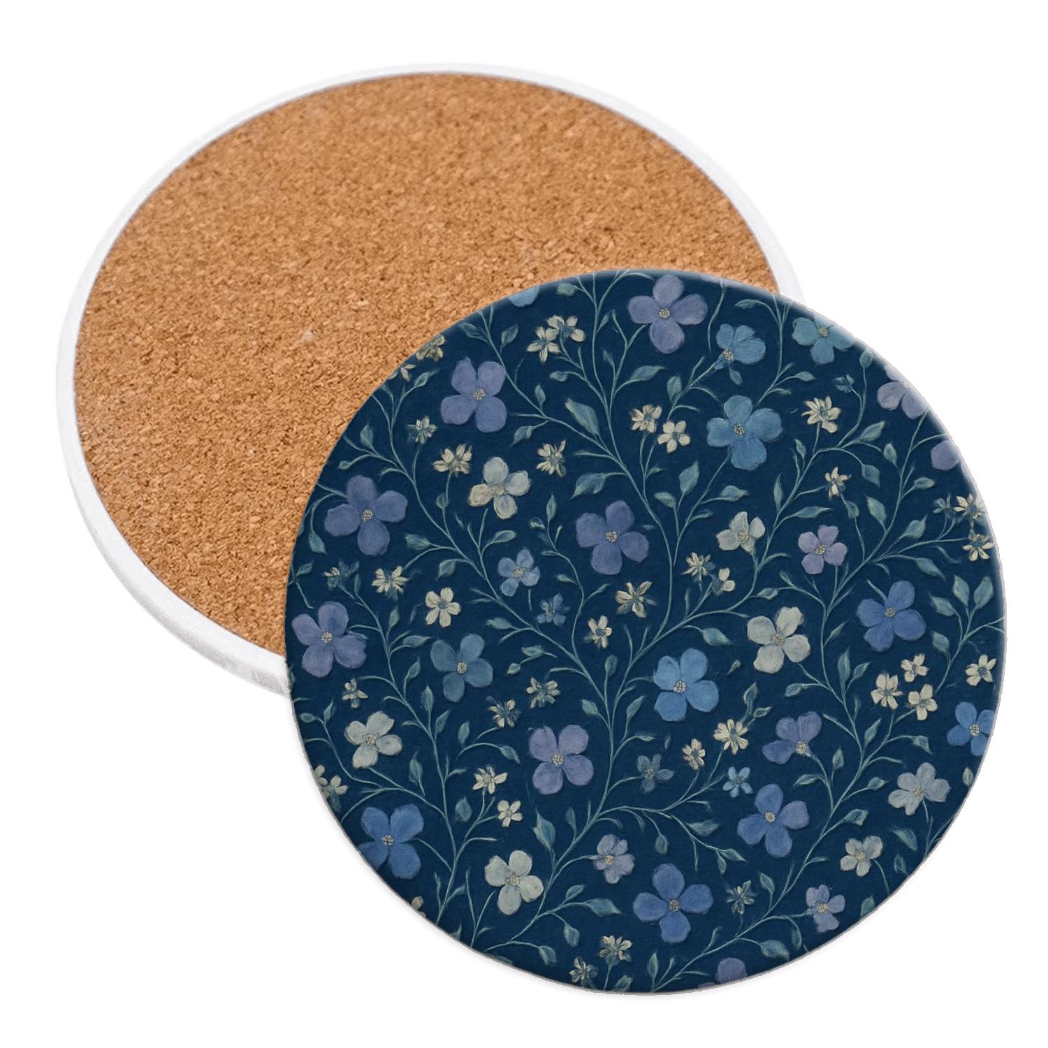 Midnight Indigo Wildflower Tangle cork coaster sets
