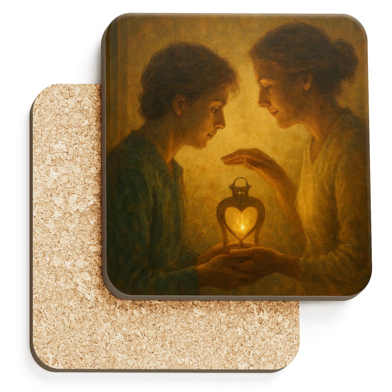 Lantern Heart Remembering Mother cork coaster sets