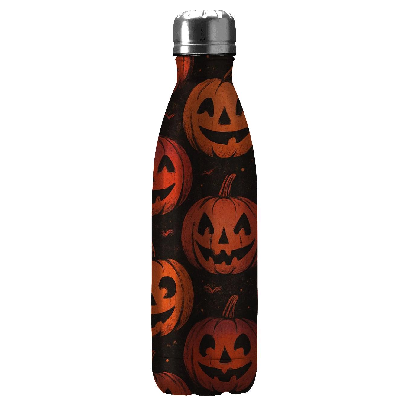 Pumpkin Orange Jack O Lantern Grid With Distressed Pulp Ink water bottles with lids