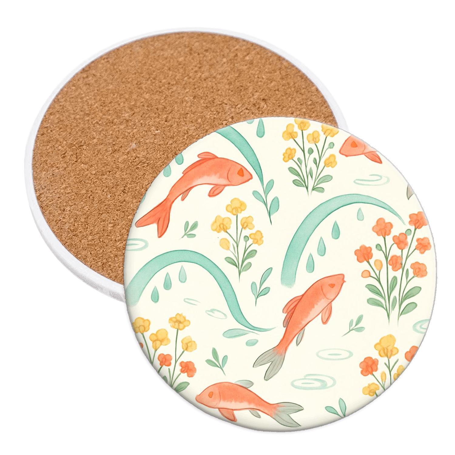 Spring Rainflower Koi Parade cork coaster sets
