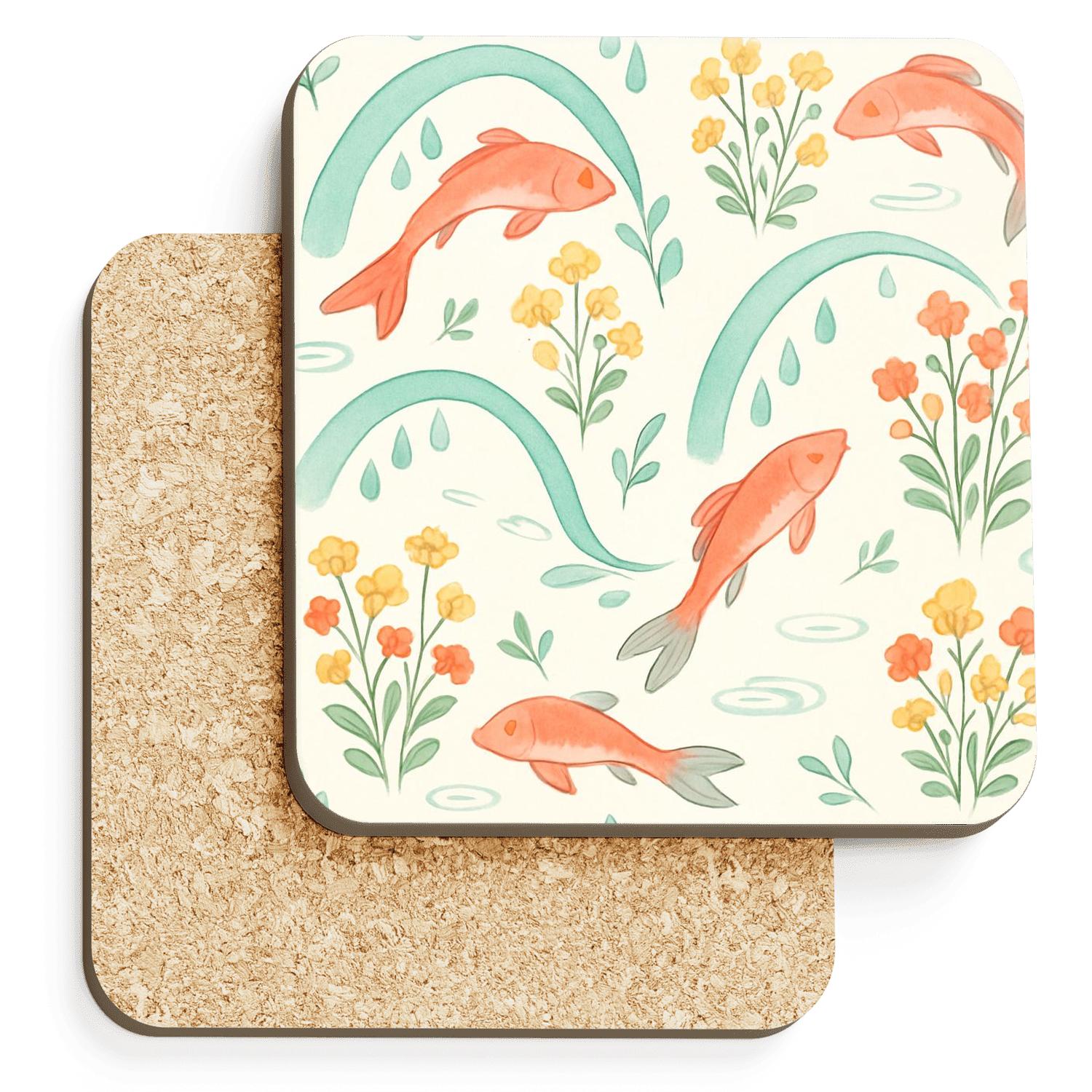 Spring Rainflower Koi Parade personalized drink coasters