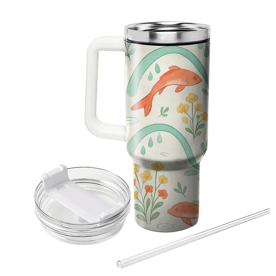 Spring Rainflower Koi Parade tumblers with lids