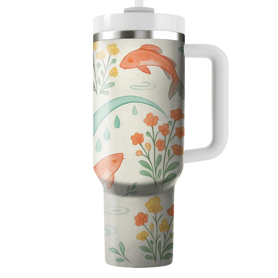 Spring Rainflower Koi Parade tumblers with lids