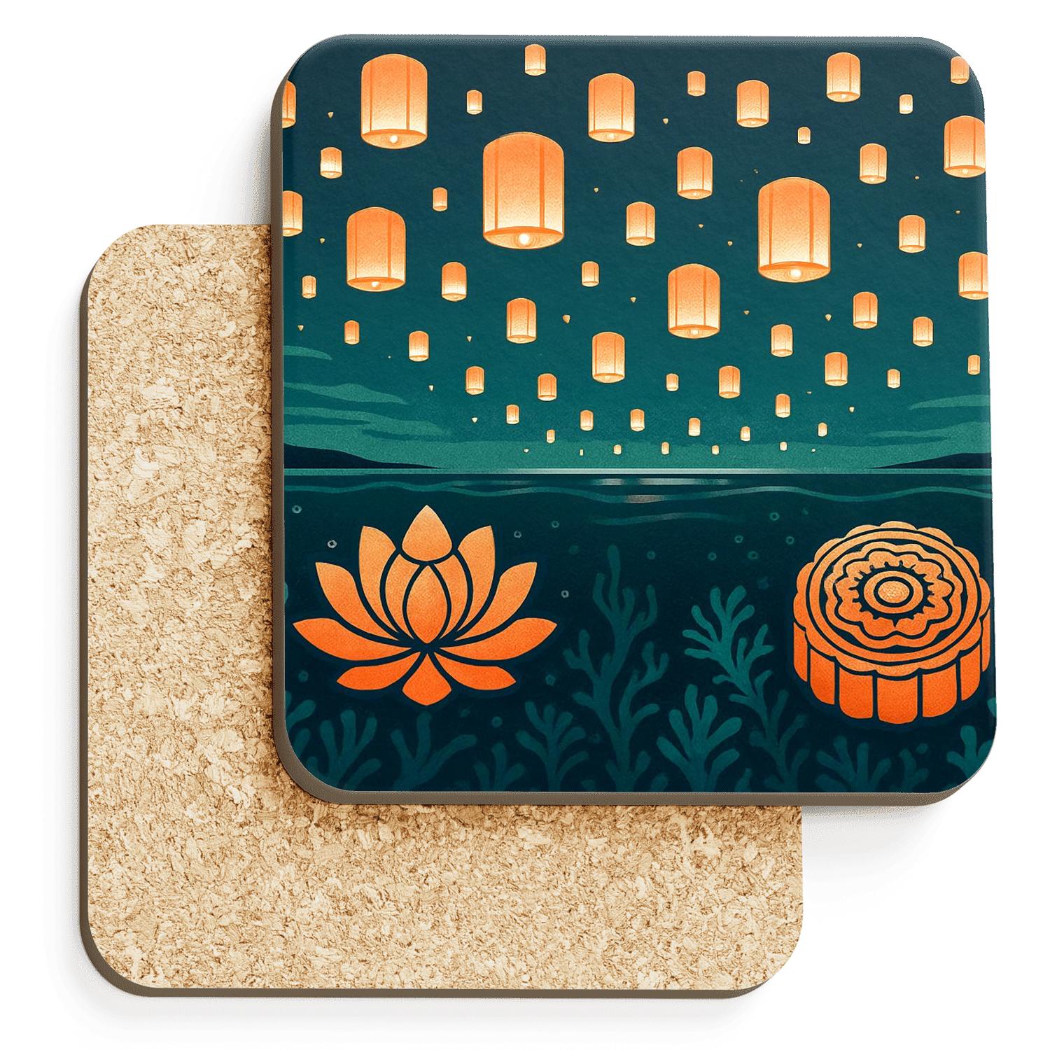 Sky Lantern Reefs For Obon And Mid Autumn wooden table coasters
