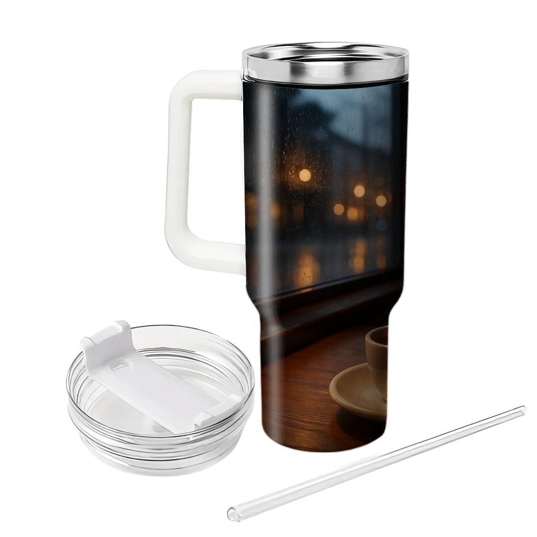 Café Window Rain And Espresso Glow unique tumblers