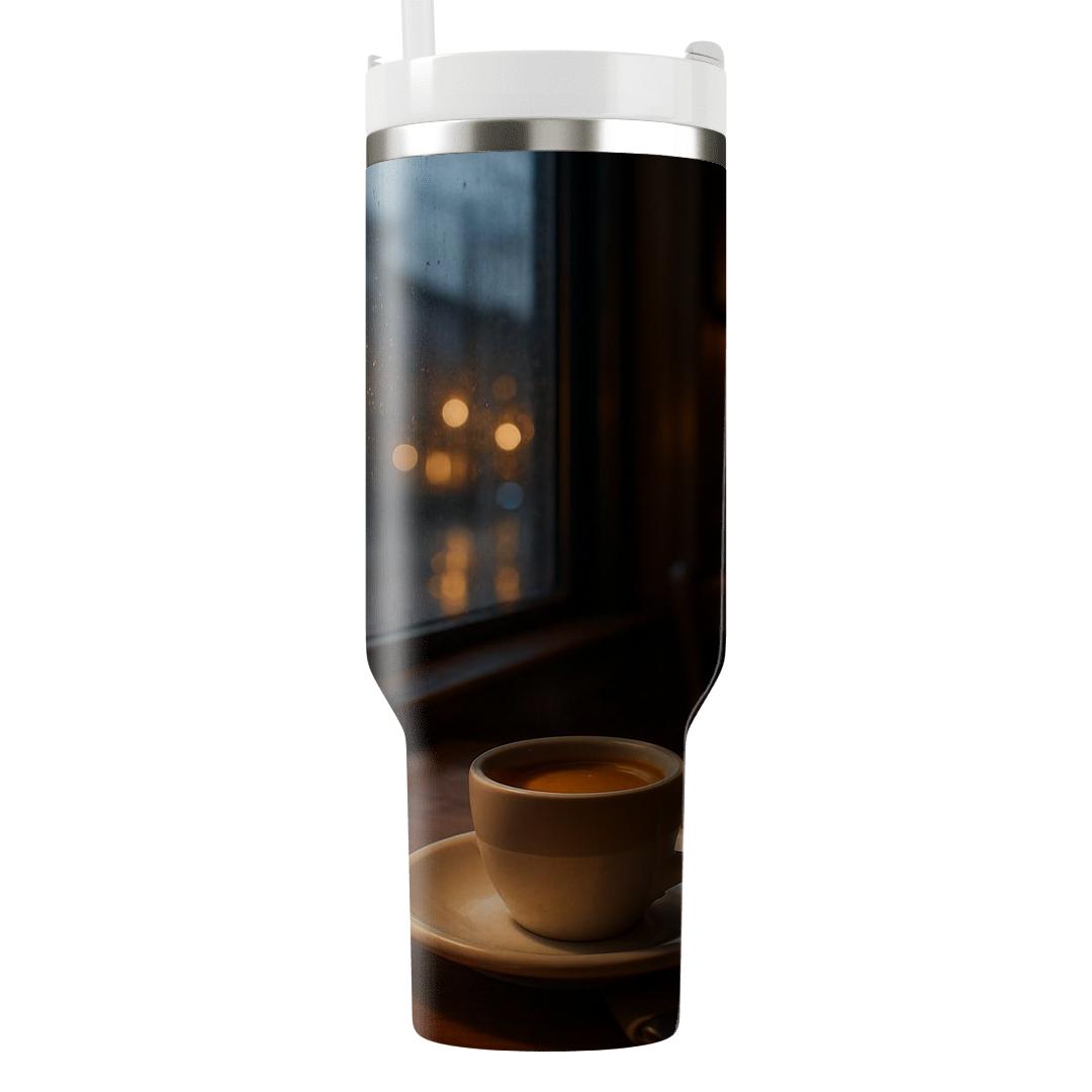 Café Window Rain And Espresso Glow unique tumblers