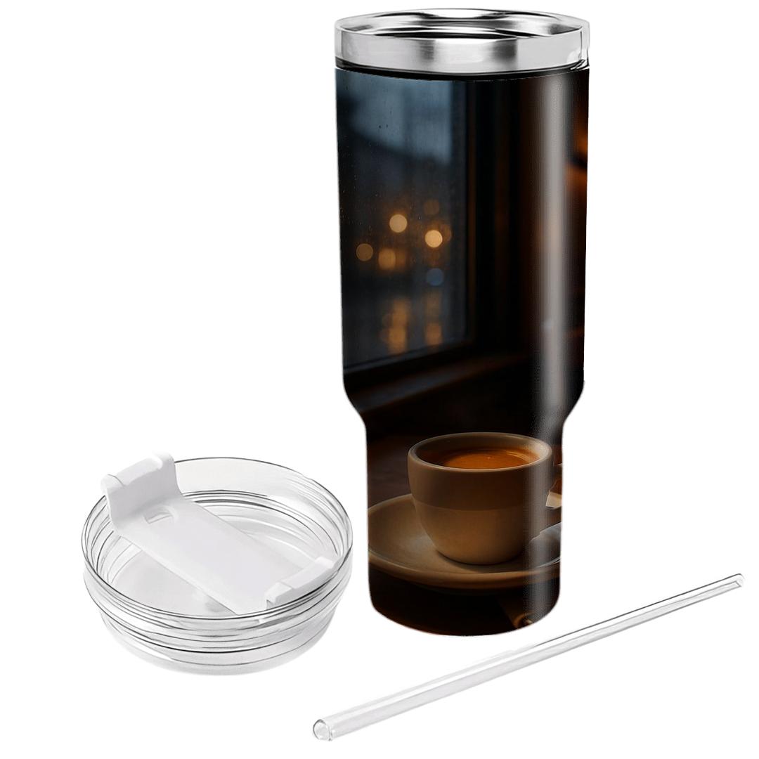Café Window Rain And Espresso Glow unique tumblers