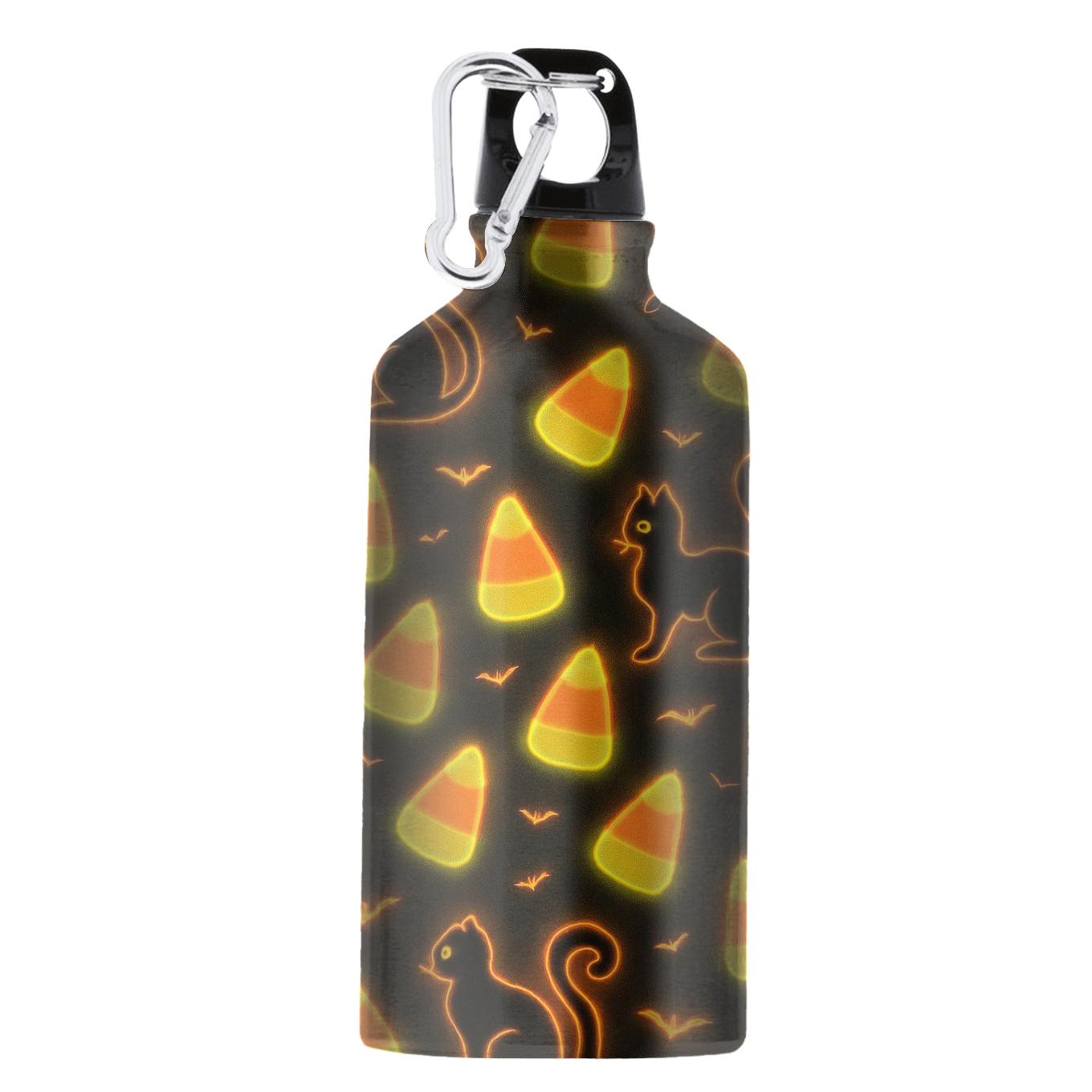 Glow Edge Candy Corn Diagonal Array With Curled Black Cats personalized sports bottles