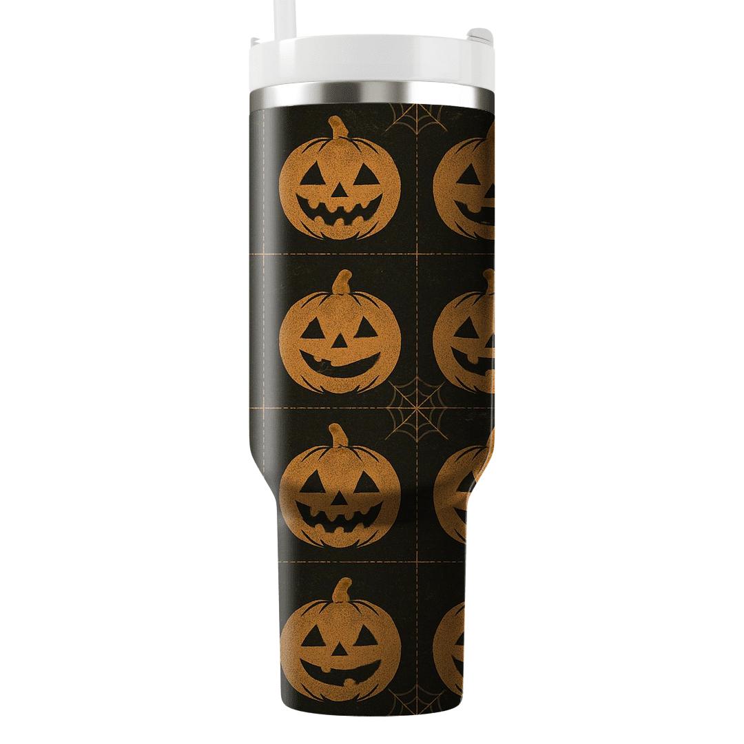 Distressed Pulp Jack O Lantern Grid On Midnight Black custom tumblers