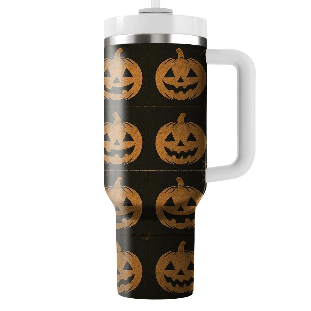 Distressed Pulp Jack O Lantern Grid On Midnight Black custom tumblers