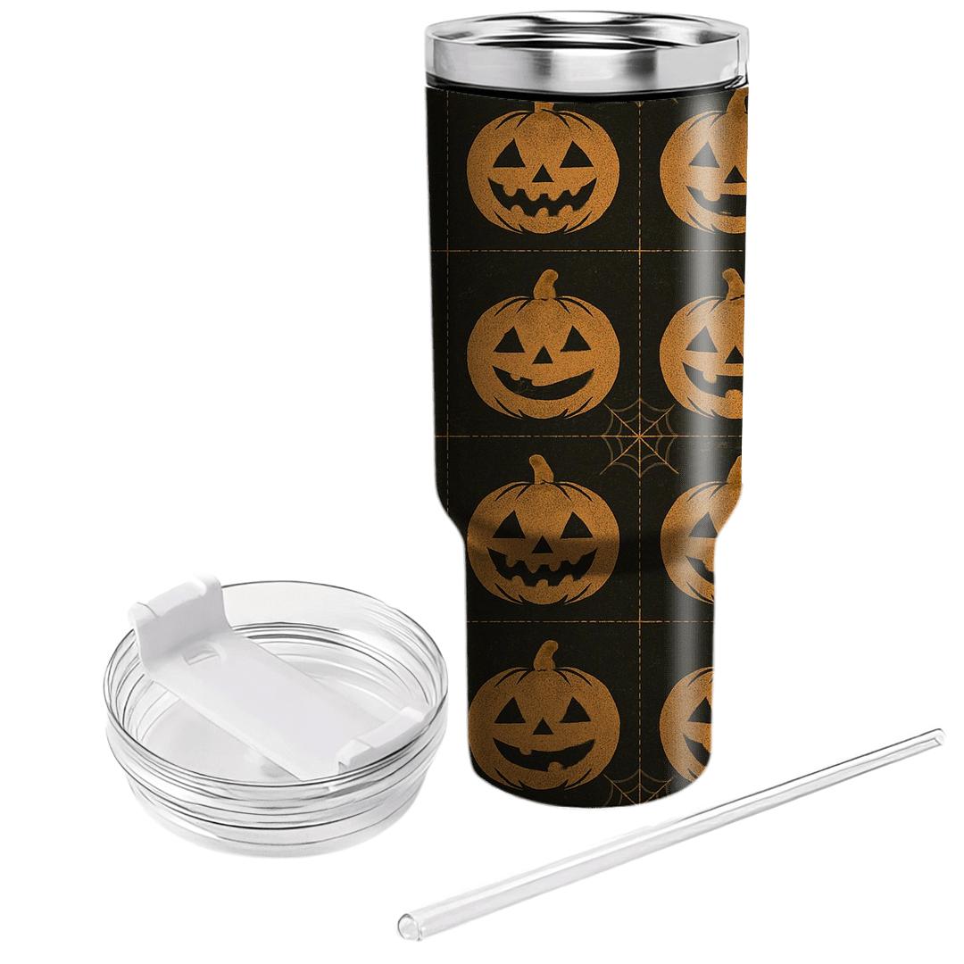 Distressed Pulp Jack O Lantern Grid On Midnight Black custom tumblers