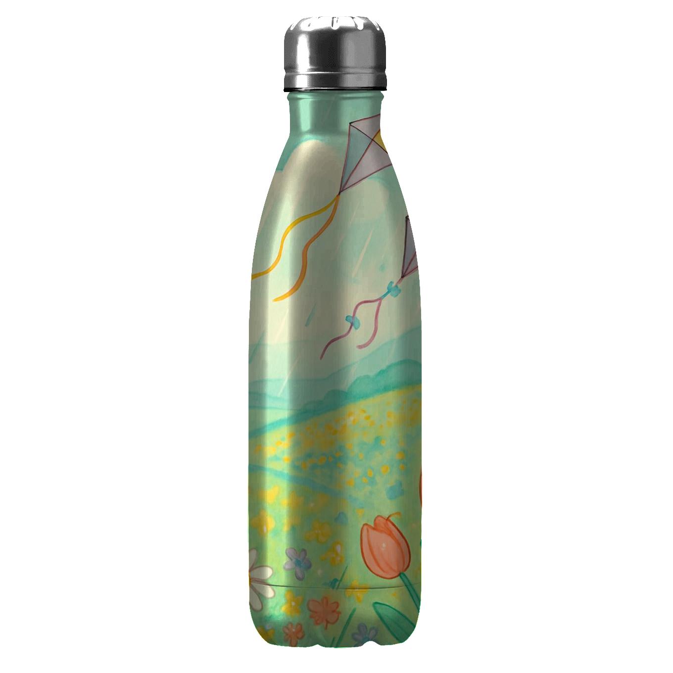 Spring Rain Kites And Wildflower Fields personalized water bottles