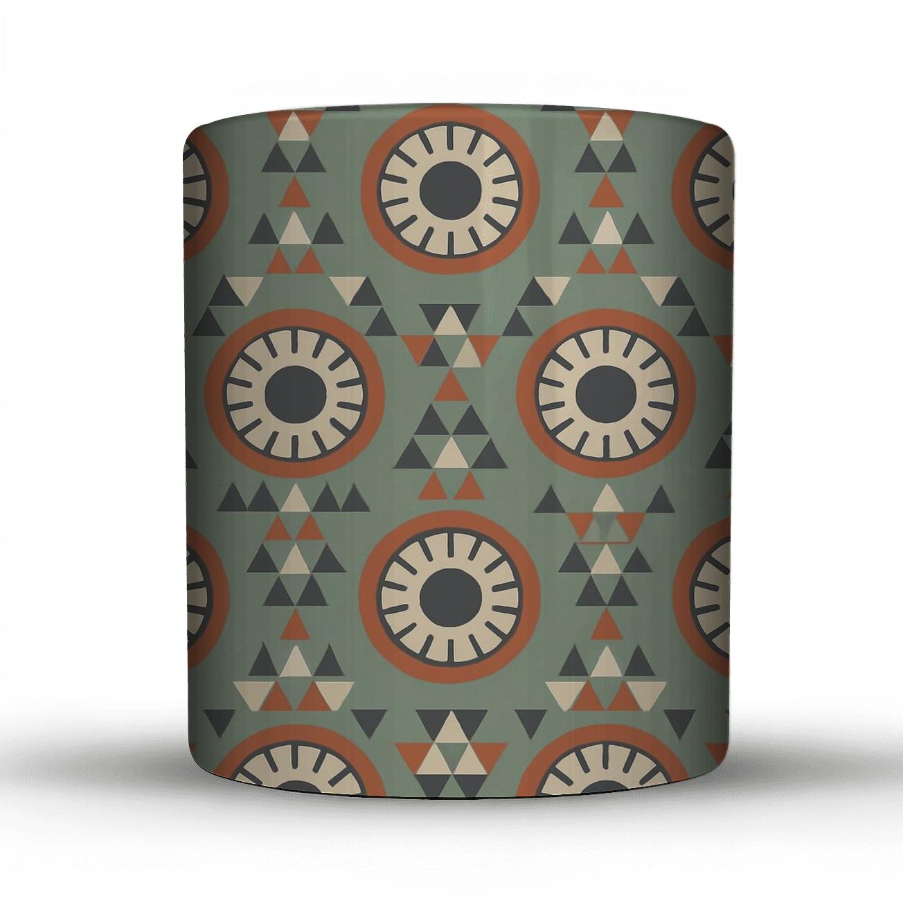Sun Dial Rosette And Triangle Tessellation In Sage And Terracotta decorative mug sets