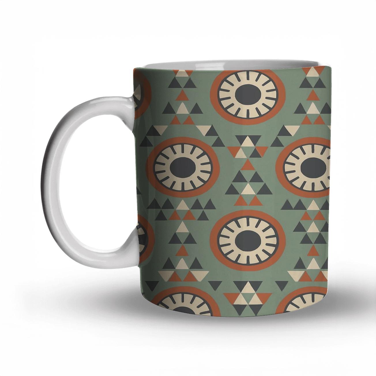 Sun Dial Rosette And Triangle Tessellation In Sage And Terracotta decorative mug sets