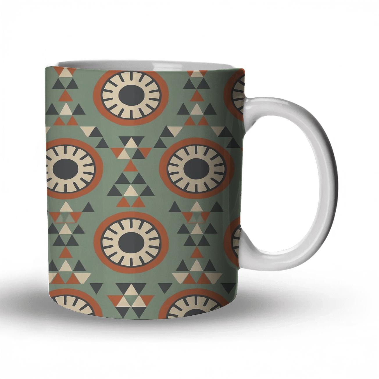 Sun Dial Rosette And Triangle Tessellation In Sage And Terracotta decorative mug sets