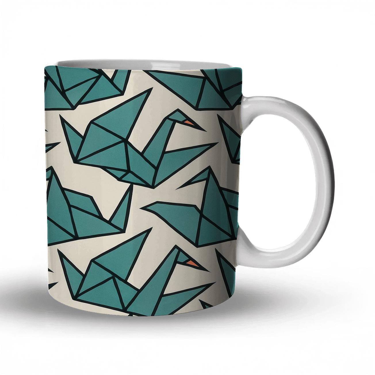 Origami Crane Tessellation Grid travel mugs with handles