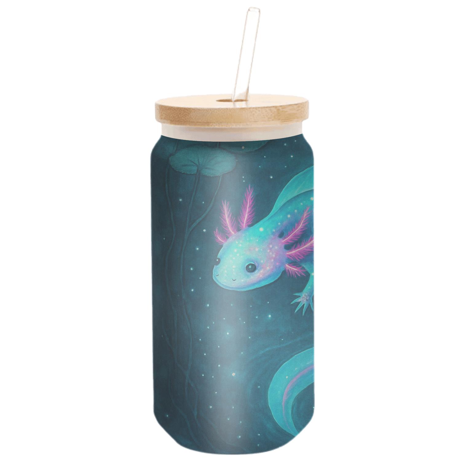 Bioluminescent Axolotl Lagoon artisan blown glass drinkware
