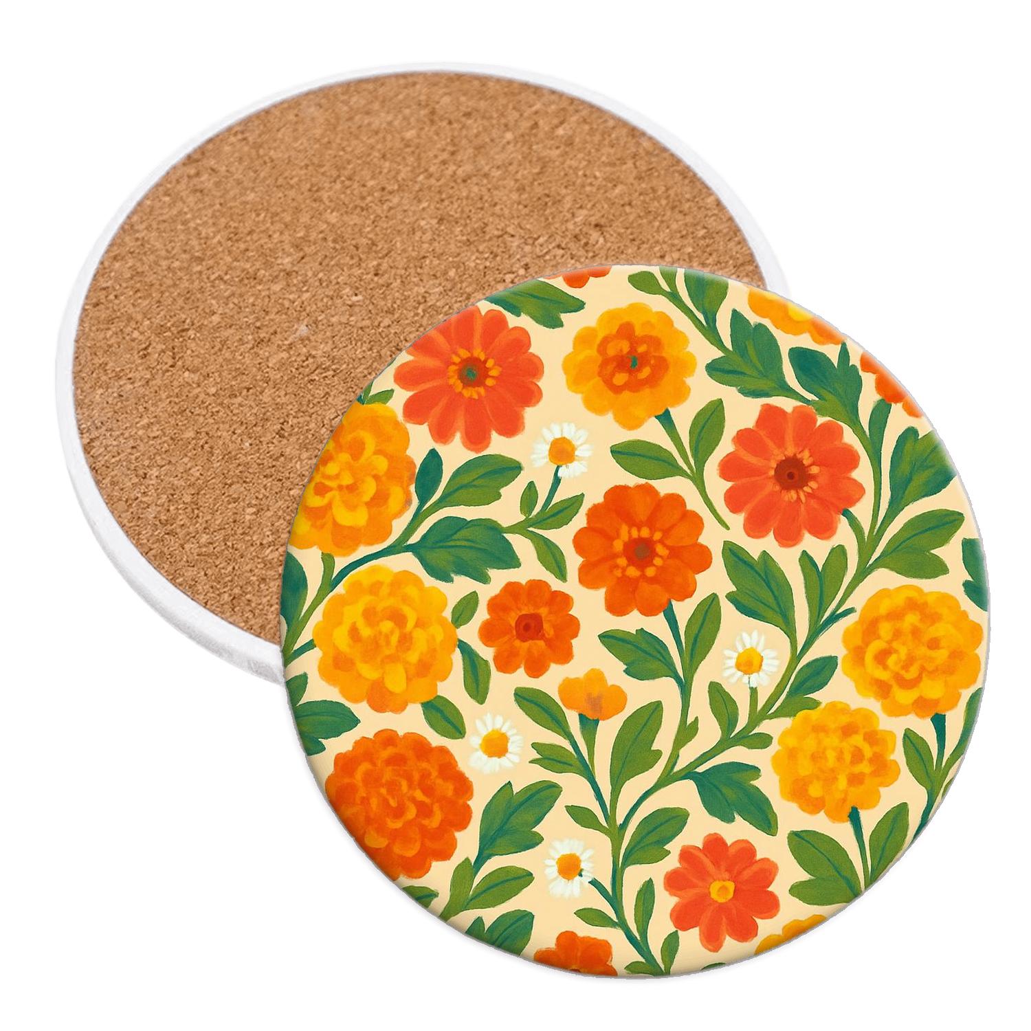Citrus Marigold Market Bloom coasters for home decor