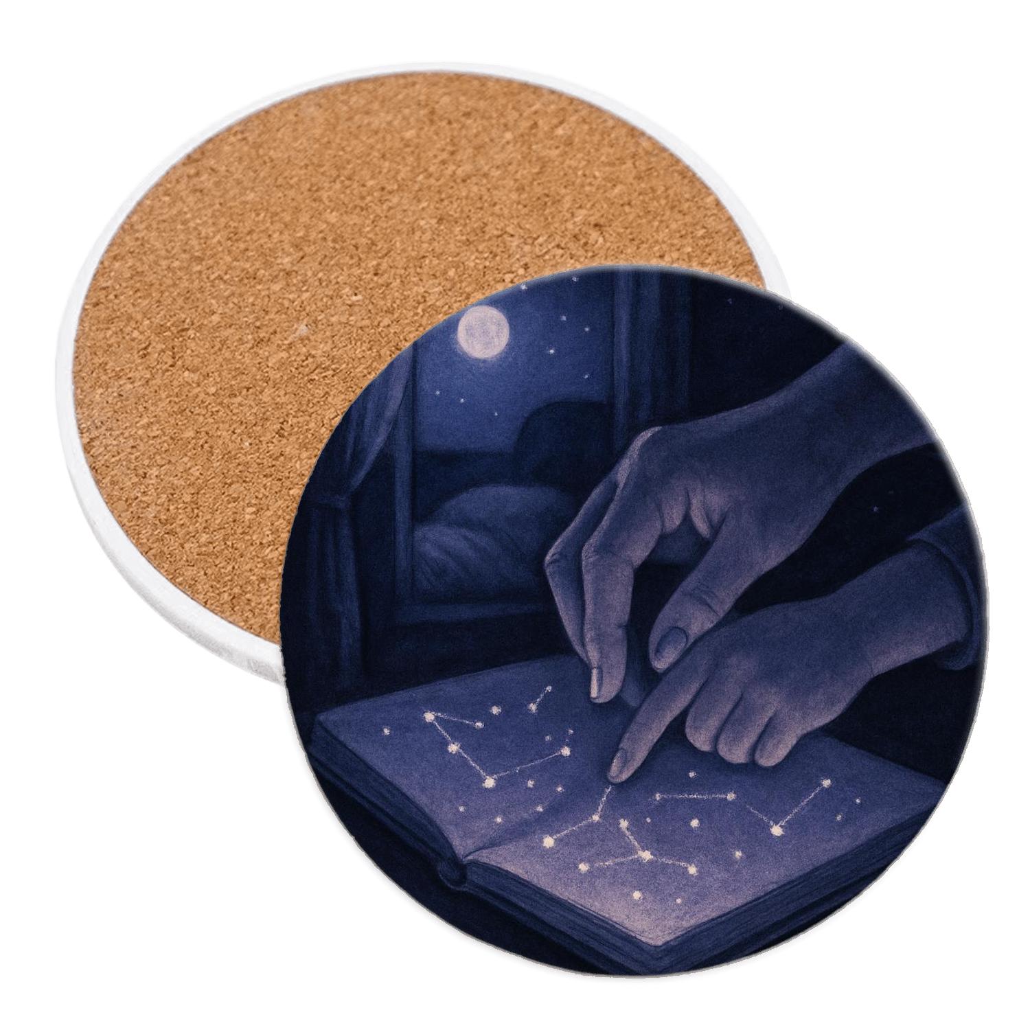 Atlas Of Gentle Hands Written In Starlight cork coaster sets