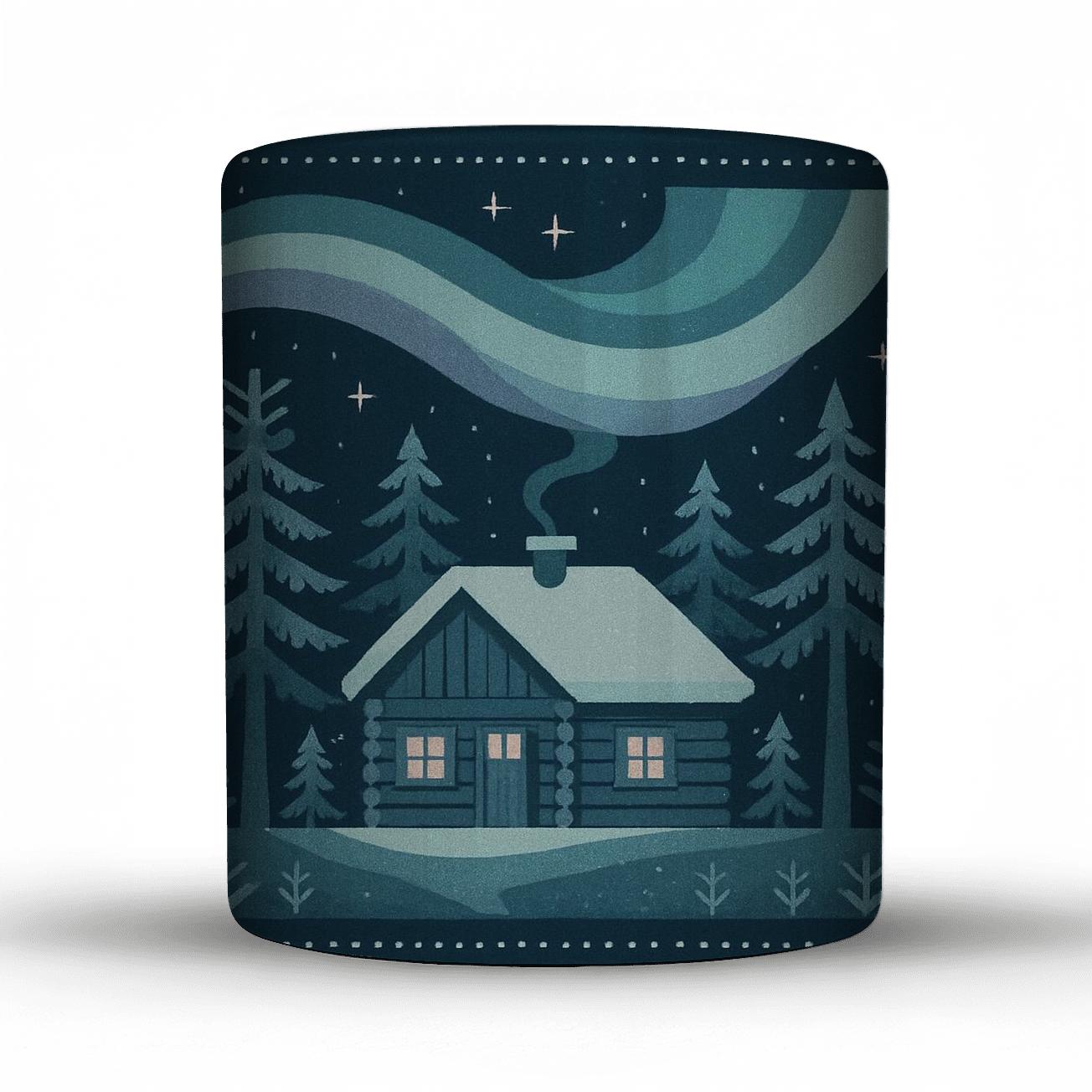 Midwinter Aurora Cabin Quilt custom printed mugs