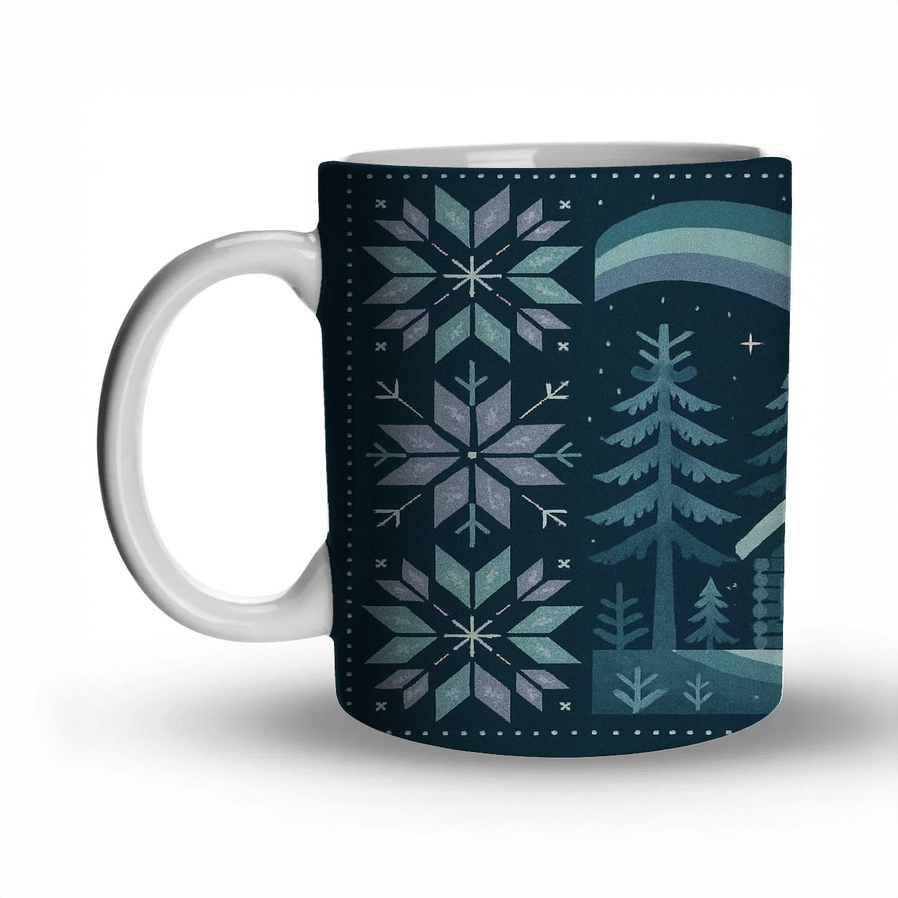 Midwinter Aurora Cabin Quilt custom printed mugs