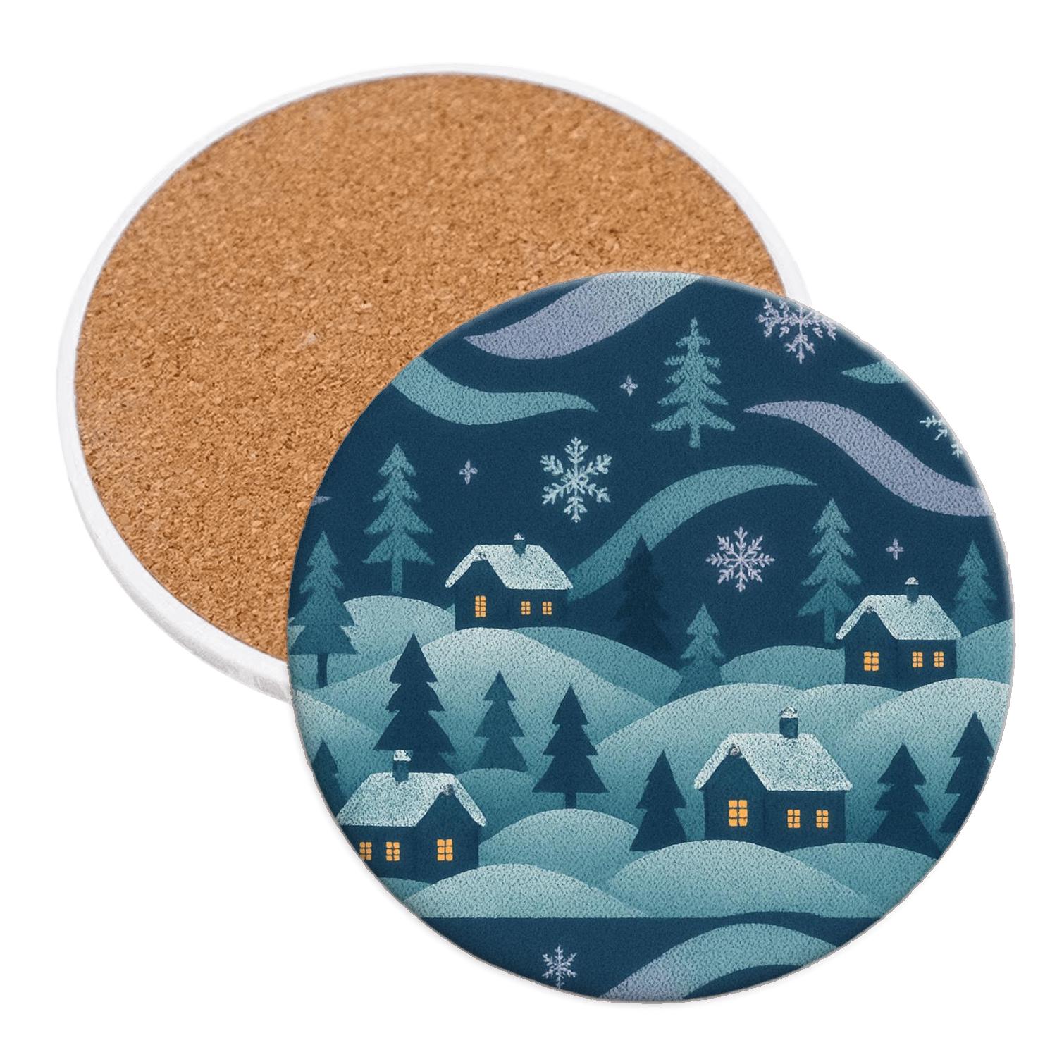 Winter Aurora Knit Village decorative beverage coasters