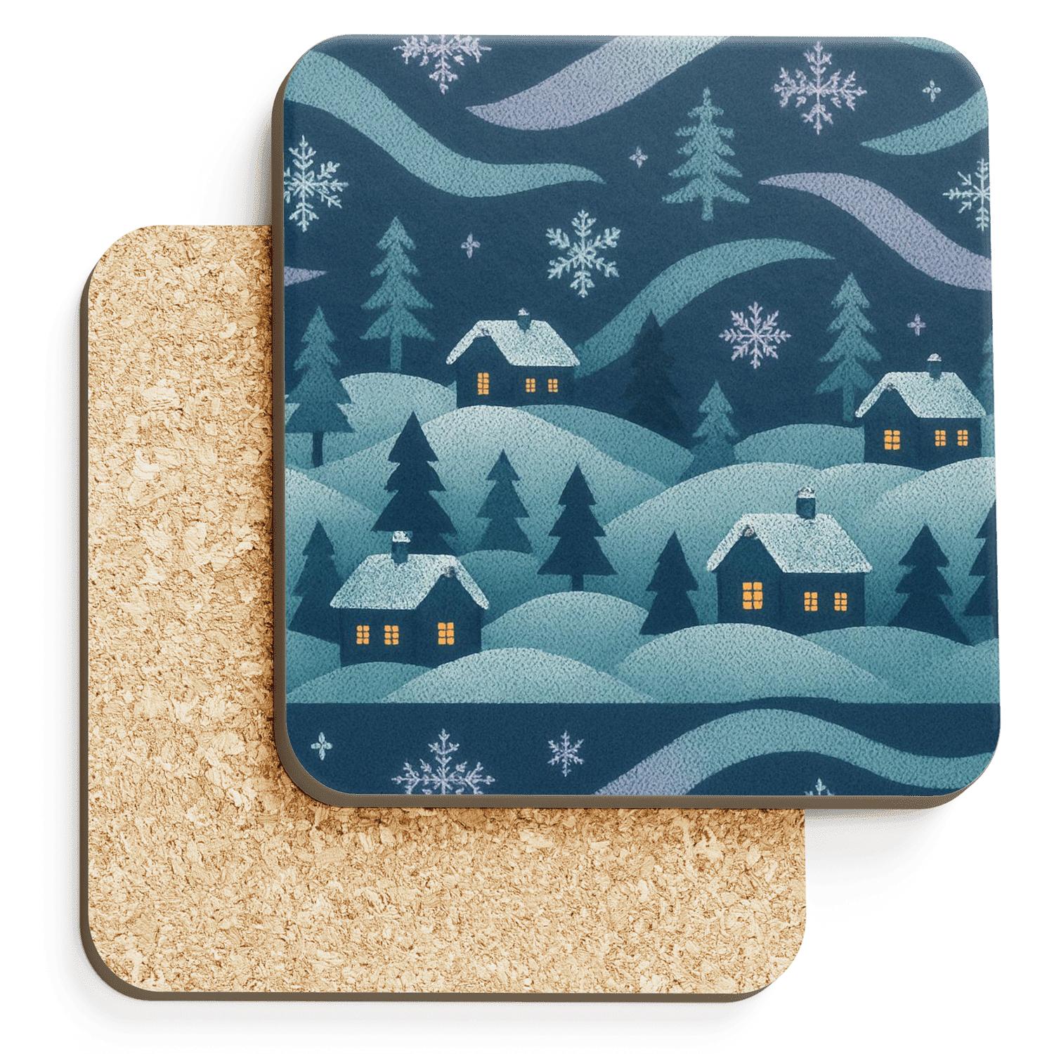 Winter Aurora Knit Village coasters for home decor